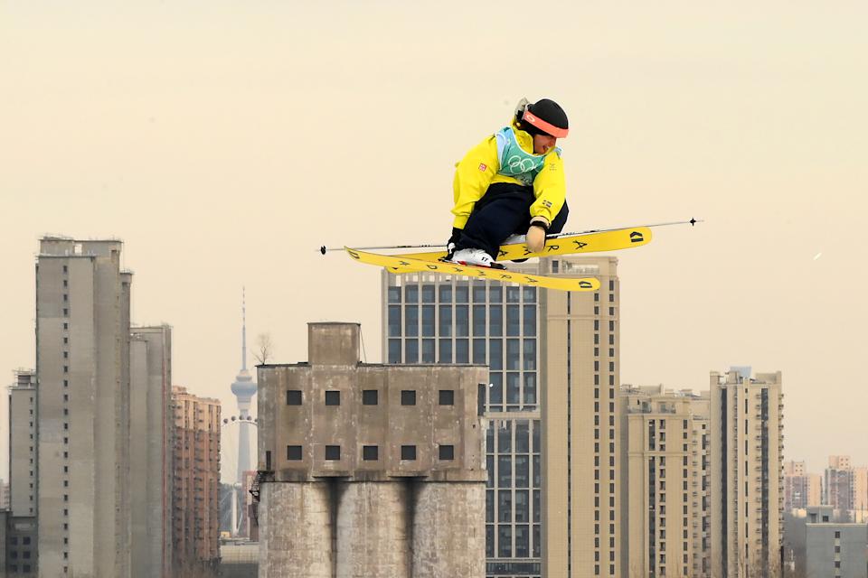 Swede Henrik Harlaut performs a trick during the Big Air Freestyle Ski Qualifiers at the Winter Olympics at Big Air Shougang on February 7, 2022 in Beijing.  (David Ramos/Getty Images)