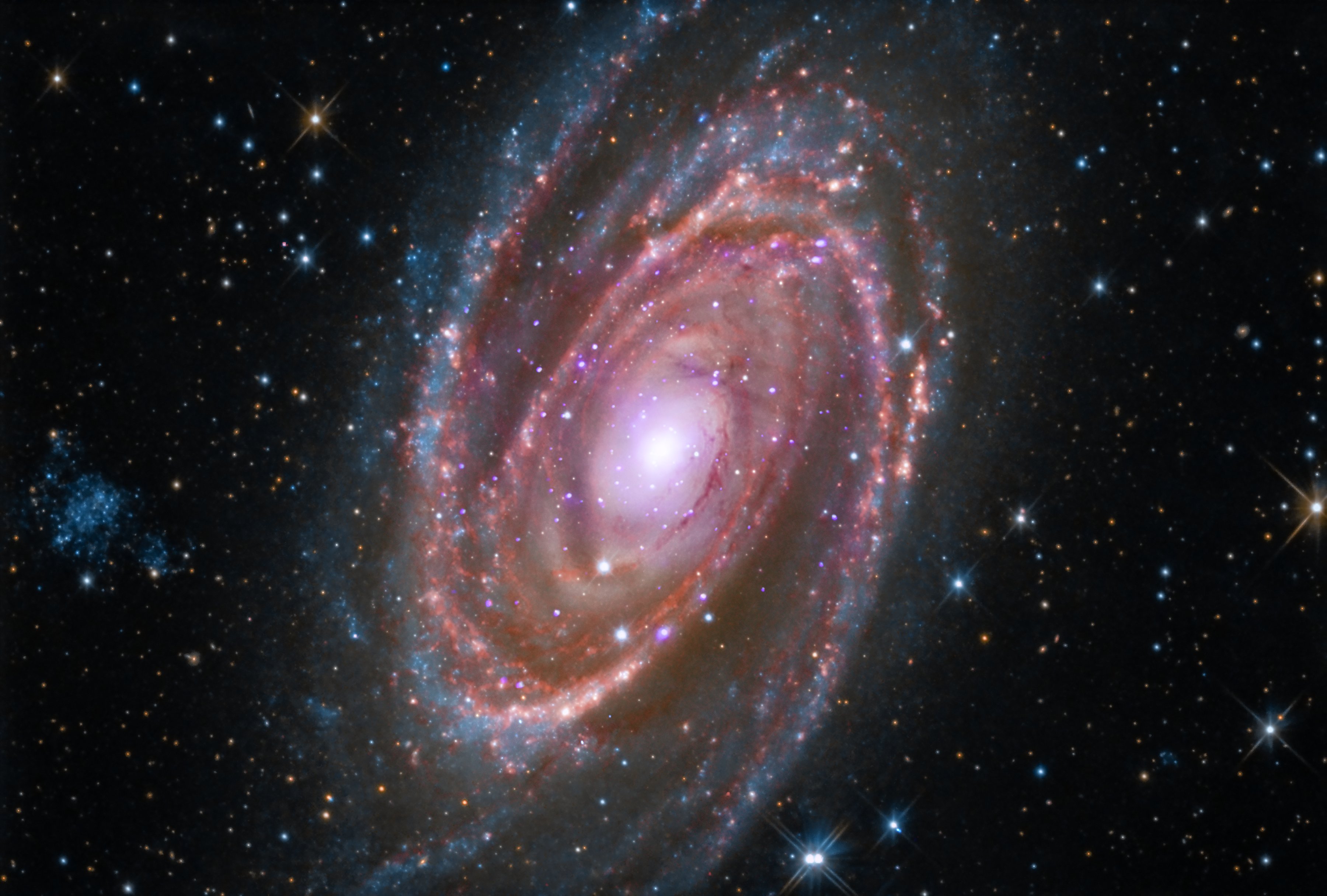 The spiral galaxy M81 is located about 12 million light-years from Earth.