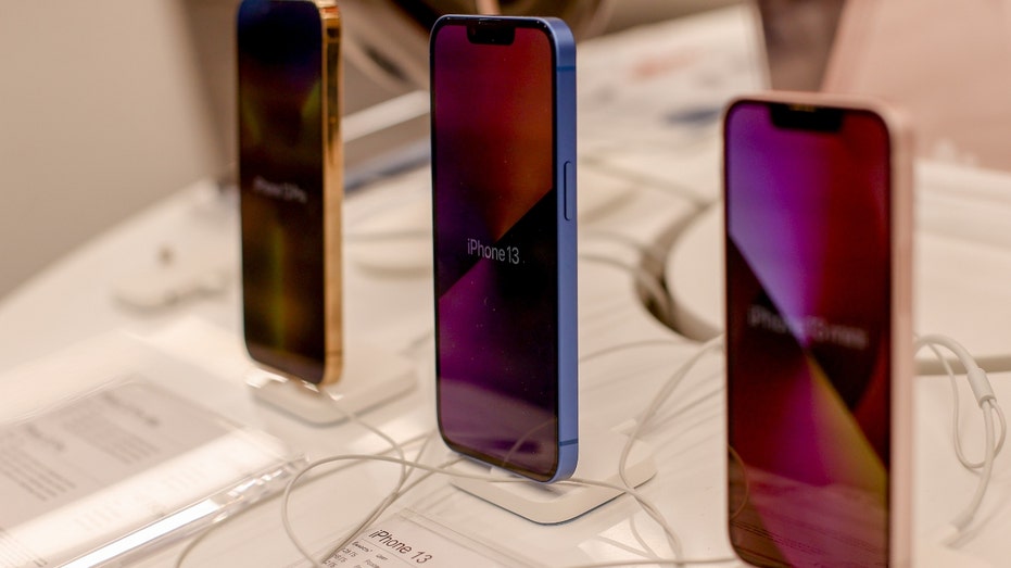 The latest iPhone models are shown at: Store in Moscow, Russia on March 5, 2022. Apple announced that it has stopped selling all of its products in Russia.  (Photo by Sefa Karacan/Anadolu Agency via Getty Images)