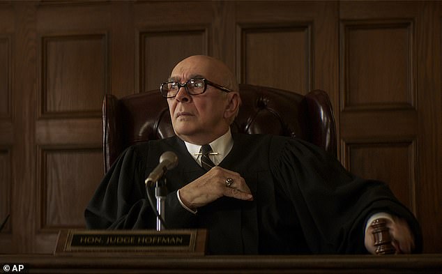 Pictures of Angela as Judge Julius Hoffmann in the 2020 Chicago 7 Trial