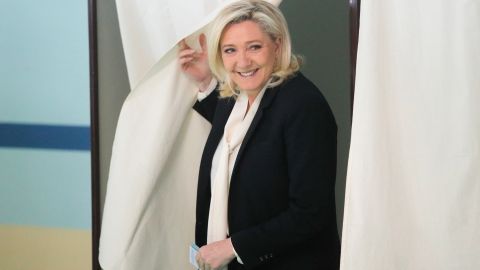 French far-right contender Marine Le Pen cast her ballot in Henin-Beaumont, northern France, on Sunday.