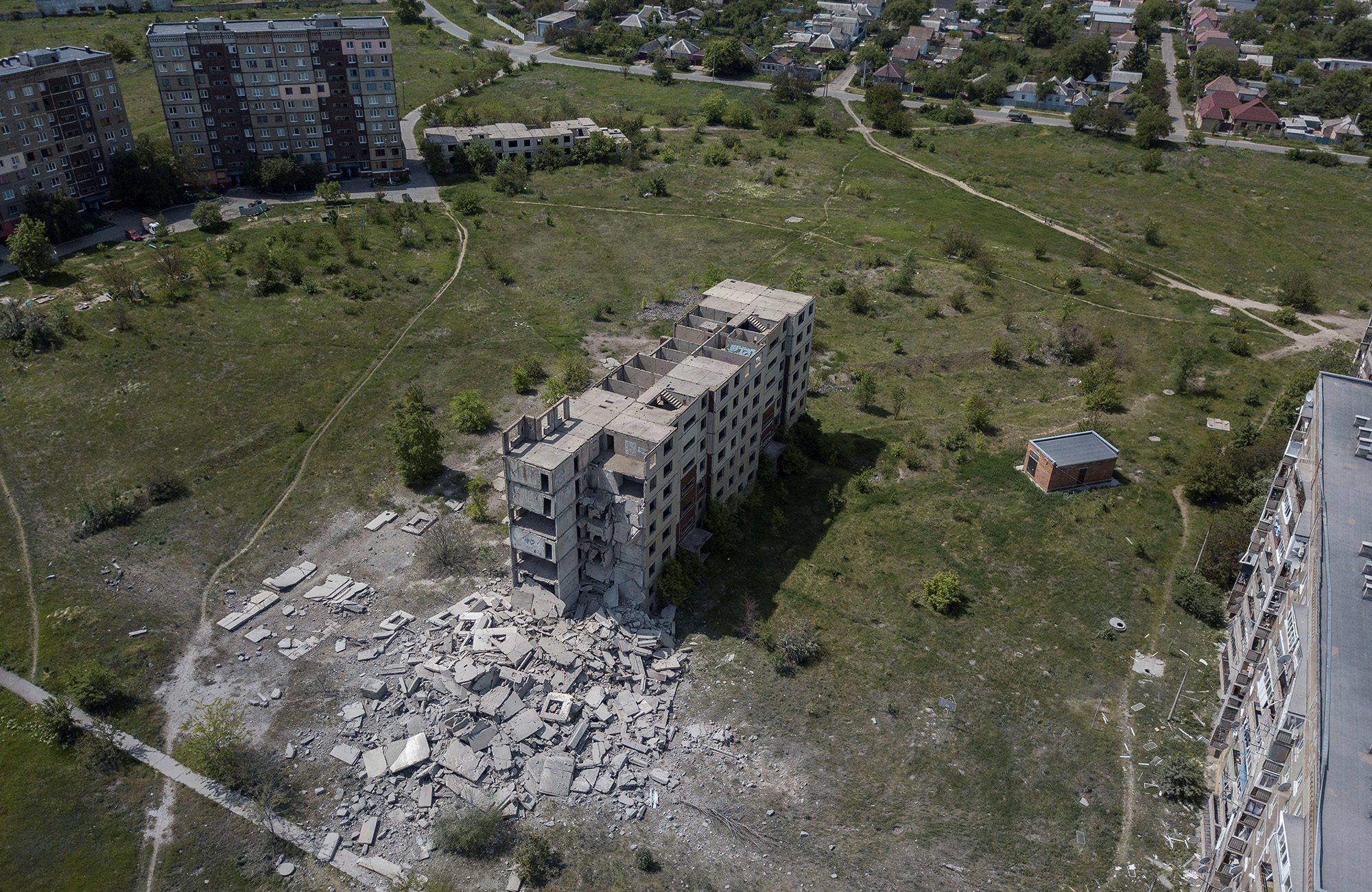 A building damaged in a missile attack in the city of Kramatorsk, Donetsk region, Ukraine, on May 26.