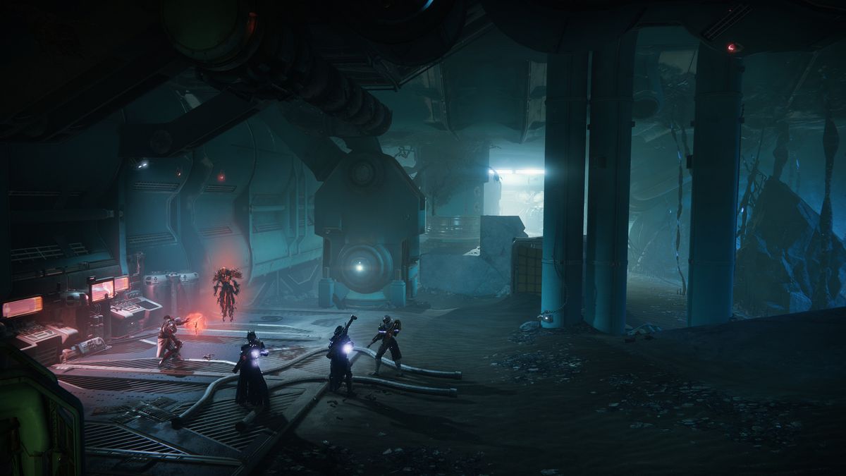 Guards surround Zavala in an abandoned ship in Destiny 2's Haunted season