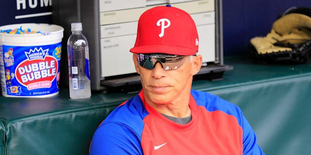 Manager Joe Girardi before a game between the Atlanta Braves and Philadelphia Phillies on May 23, 2022, at Troist Park in Atlanta.  