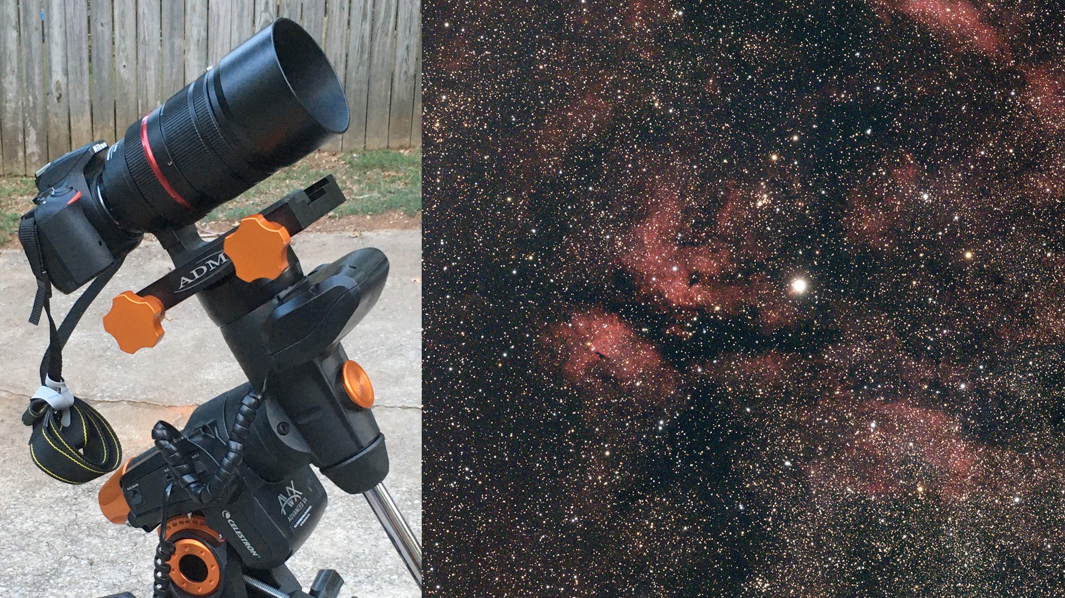 The nebula image has been configured next to the telescope setup