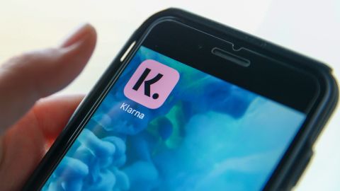 The Klarna app icon is placed on a mobile phone in London, United Kingdom, on Thursday, January 21, 2021. 