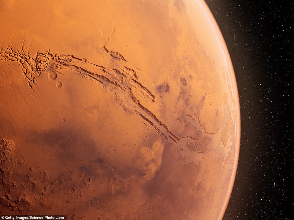 In the image above, a computer illustration of the Valles Marineris Valley on the red planet, the largest valley in the solar system