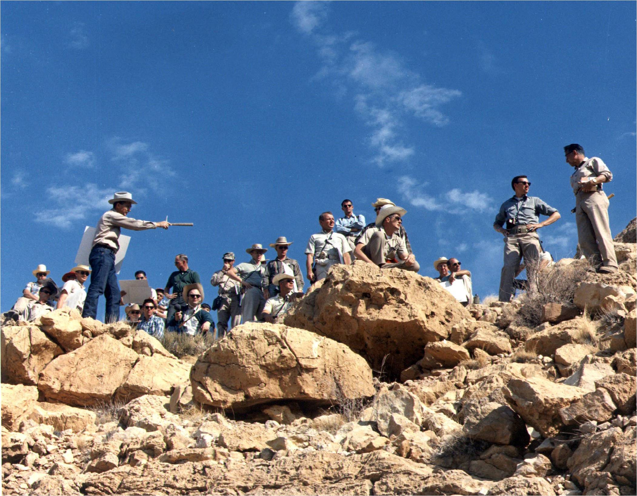 Astronomer Jane Shoemaker at Meteor Crater with Apollo astronauts during a field trip in May 1967.