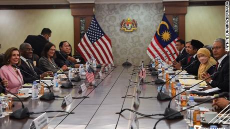 US House of Representatives Speaker Nancy Pelosi in Kuala Lumpur, Malaysia, during a meeting with Malaysian politicians on August 3.