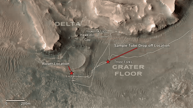 NASA's Mars rover sample collection sites on the Red Planet.