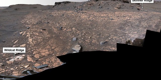 NASA's Perseverance rover has collected rock samples for possible future return to Earth from two locations featured in the Jezero Crater image of Mars: "Wild Cat Ridge" (bottom left) and "Skinner Ridge" (top right). 