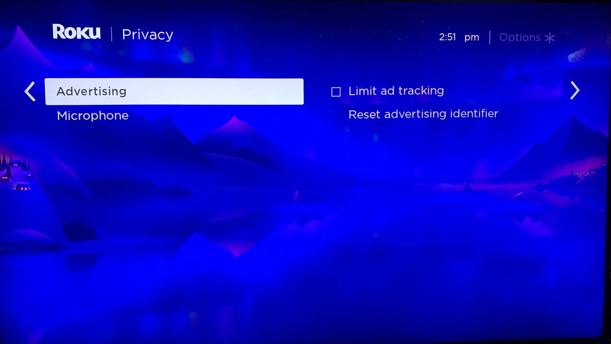 Roku Privacy Settings with Ad Select