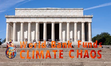 Climate activists protest at the Lincoln Memorial in Washington.