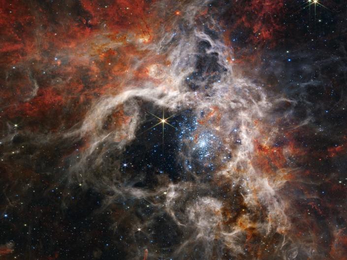 Tarantula nebula cosmic dust cloud orange-white mesh with stars