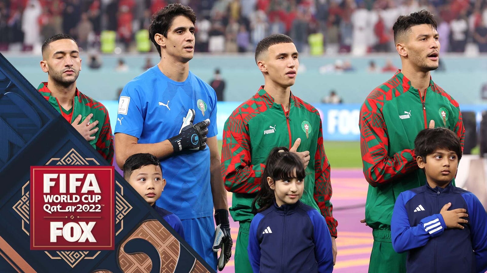 Exit Croatia and Morocco and their national anthems before the match for third place